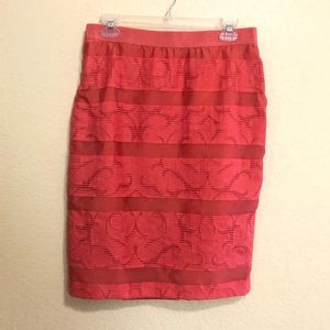 Ann Taylor Sz 6 Coral Pink Organza Pencil Skirt